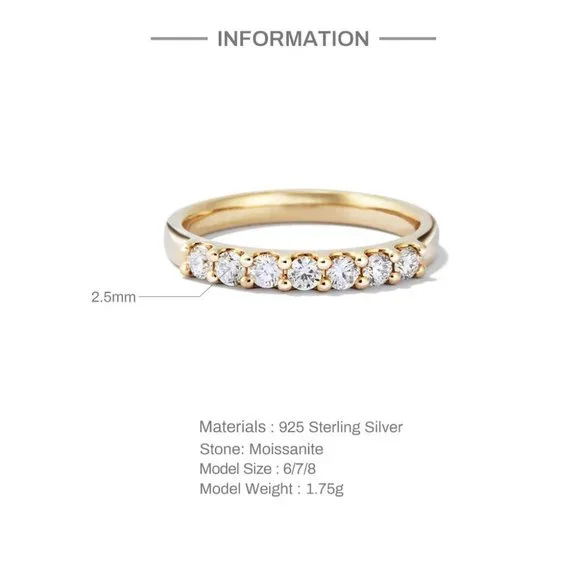2.5 mm Moissanite Diamond Round Pave Half Eternity Wedding Engagement Band Ring